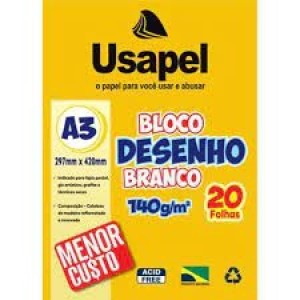 BLOCO DE DESENHO A3 140G 20FOLHAS USAPEL  -  BRANCO